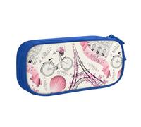 Yyoretp Estuche para lápices con estampado de la Torre de París y una bicicleta, organizador de maquillaje con cremallera de doble capa., Blue, Talla única, Estuche de belleza