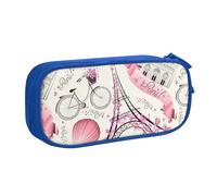 Yyoretp Estuche para lápices con estampado de la Torre de París y una bicicleta, organizador de maquillaje con cremallera de doble capa., Blue, Talla única, Estuche de belleza