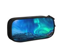 Yyoretp Estuche para lápices con estampado de luces del norte de gran capacidad, organizador de maquillaje con cremallera de doble capa., Black, Talla única, Estuche de belleza