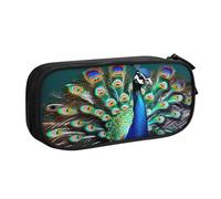 Yyoretp Estuche para lápices con estampado de pavo real de gran capacidad, estuche organizador de maquillaje con cremallera de doble capa., Black, Talla única, Estuche de belleza