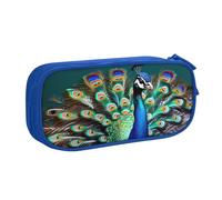 Yyoretp Estuche para lápices con estampado de pavo real de gran capacidad, estuche organizador de maquillaje con cremallera de doble capa., Blue, Talla única, Estuche de belleza