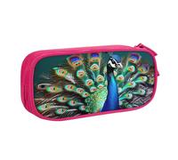 Yyoretp Estuche para lápices con estampado de pavo real de gran capacidad, estuche organizador de maquillaje con cremallera de doble capa., Pink, Talla única, Estuche de belleza