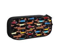 Yyoretp Estuche para lápices con estampado de perro salchicha con texto en inglés "I Love My Dog" de gran capacidad, organizador de maquillaje con cremallera de doble capa., Black, Talla única