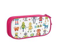 Yyoretp Estuche para lápices con estampado de robots de dibujos animados de gran capacidad, estuche organizador de maquillaje con cremallera de doble capa., Pink, Talla única, Estuche de belleza