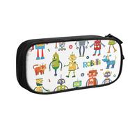 Yyoretp Estuche para lápices con estampado de robots de dibujos animados de gran capacidad, estuche organizador de maquillaje con cremallera de doble capa., Black, Talla única, Estuche de belleza