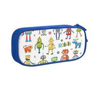Yyoretp Estuche para lápices con estampado de robots de dibujos animados de gran capacidad, estuche organizador de maquillaje con cremallera de doble capa., Blue, Talla única, Estuche de belleza