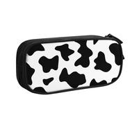 Yyoretp Estuche para lápices con estampado de vaca en blanco y negro de gran capacidad, organizador de maquillaje con cremallera de doble capa., Black, Talla única, Estuche de belleza