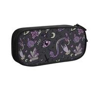 Yyoretp Estuche para lápices con estampado gótico espeluznante morado y negro de gran capacidad, organizador de maquillaje con cremallera de doble capa., Black, Talla única, Estuche de belleza