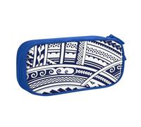 Yyoretp Estuche para lápices con estampado tribal maorí polinesio azul de gran capacidad, estuche organizador de maquillaje con cremallera de doble capa., Blue, Talla única, Estuche de belleza