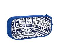 Yyoretp Estuche para lápices con estampado tribal maorí polinesio azul de gran capacidad, estuche organizador de maquillaje con cremallera de doble capa., Blue, Talla única, Estuche de belleza