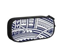 Yyoretp Estuche para lápices con estampado tribal maorí polinesio azul de gran capacidad, estuche organizador de maquillaje con cremallera de doble capa., Black, Talla única, Estuche de belleza