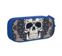 Yyoretp Estuche para lápices de gran capacidad con estampado de calavera y flores, estuche organizador de maquillaje con cremallera de doble capa., Blue, Talla única, Estuche de belleza