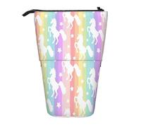 Yyoretp Estuche telescópico para bolígrafos con estampado de unicornios en rayas coloridas, estuche de almacenamiento portátil de pie