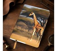 Yyoretp Funda de cuero para diario A5, diseño de jirafa africana, con estampado de árbol majestuoso, recargable, de piel auténtica