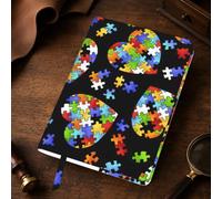 Yyoretp Funda de piel auténtica recargable con diseño de rompecabezas para concienciación sobre el autismo, tamaño A5, con diseño de corazón
