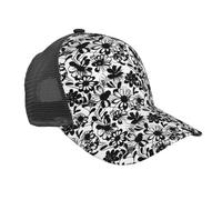 Yyoretp Gorra de béisbol con estampado de flores blancas y negras para mujeres y hombres, gorra de béisbol clásica ajustable de verano para papá