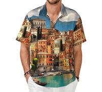 Yyoretp Hermosas camisas de manga corta con botones para hombre, con estampado italiano, para verano, vacaciones hawaianas, informales, para la playa, Negro, 3XL