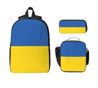 Yyoretp Mochila ajustable versátil de gran capacidad con estampado de bandera de Ucrania, 3 piezas, lonchera y estuche para lápices
