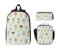 Yyoretp Mochila ajustable versátil de gran capacidad con estampado de conos de helado y estuche para lápices, 3 unidades