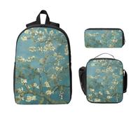 Yyoretp Mochila ajustable versátil de gran capacidad con estampado de flor de almendro y estuche para lápices, 3 piezas
