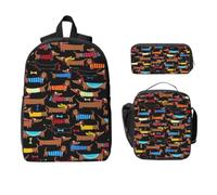 Yyoretp Mochila ajustable versátil de gran capacidad con texto en inglés "I Love My Dog Dachshunds", 3 piezas, lonchera y estuche para lápices