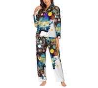 Yyoretp Pijama de manga larga con estampado de cerebro de inteligencia artificial para mujer, pijama de 2 piezas con bolsillos, ropa de dormir cálida, Negro, L
