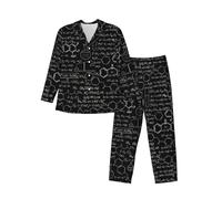 Yyoretp Pijama de manga larga para hombre, diseño abstracto de ciencia química, estampado 3D, pijama de 2 piezas con bolsillos, ropa de dormir cálida, Negro, L