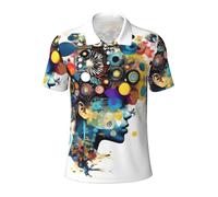 Yyoretp Polo de manga corta para hombre, con estampado de cerebro artificial, informal, de secado rápido, atlética, para golf., Negro, L