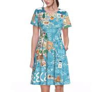 Yyoretp Vestido de verano para mujer, con estampado de mapa de Grecia, casual, de manga corta, vestido de playa con bolsillos, Negro, L