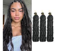 YYOXZG French Curly Braiding Hair for Box Braids,24Inch,150g/Pack,Loose Wavy Crochet Braiding Hair Prestretched Synthetic Hair Extensions for Women (1B, 3Pack)