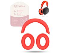 yystao Funda de silicona para auriculares Sennheiser Momentum 5, juego de accesorios 2 en 1 con cremallera, protección para la diadema y almohadillas protectoras, color rojo