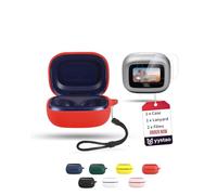 yystao Funda para auriculares JBL LIVE Buds 4/Beam 4/Flex 4, funda de silicona suave con cordón y 2 protectores de pantalla de TPU, resistente a golpes y arañazos, color rojo