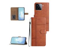 yystao Funda para Xiaomi 15T Smartphone Flip Case con Tarjetero & Lanyard Cuero Cosido Piel Piel Vaca Marrón