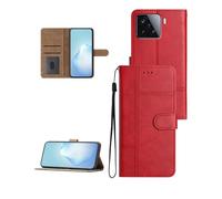 yystao Funda para Xiaomi 15T Smartphone Flip Case con Tarjetero & Lanyard Cuero Cosido Piel Piel Vaca Rojo