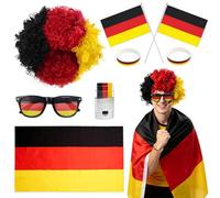 YYSWSAKY 8 piezas de artículos para fans de Alemania, decoración del Mundial de Fútbol 2026, paquete con gafas de sol, lápiz de maquillaje, bandera, pulsera, bandera, peluca para fiestas, estadios