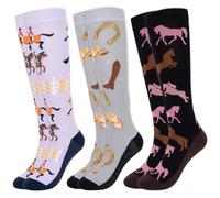YYSWSAKY Calcetines de equitación, 3 pares de calcetines de equitación a cuadros para mujer y niña, calcetines hasta la rodilla para amantes de los caballos, tallas 39-42