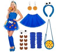 YYSWSAKY Disfraz de monstruo para mujer, diadema de galletas, collar de falda de tul azul, bolsillo de monstruo, disfraz de monstruo, adulto, carnaval, accesorios, Halloween, cosplay (azul, general)