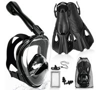 YYSWSAKY Set Snorkel Adulto, Máscara Snorkel, 180°Vista, CO2 Seguro, Anti-vaho Anti-Fuga, con Aletas Ajustables, Soporte de Cámara, Funda Impermeable para Móvil, Equipo de Snorkel Nadar Adultos (L/XL)
