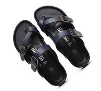 Yytcsjz Sandalias De Cuero para Playa, Sandalias Correctoras De Juanetes para Hombre Sin Cordones con Hebilla Metálica Ajustable, Chanclas Casuales Verano Sin Cordones Cruzadas, para Aire(Blue,39 EU)