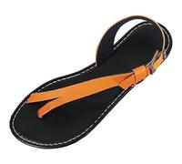 Yytcsjz Sandalias de Mujer, cómodas y Elegantes Sandalias Planas de Verano, Corte Recto y Liso con Hebilla Metal, con Soporte para el Arco(Orange,38 EU)