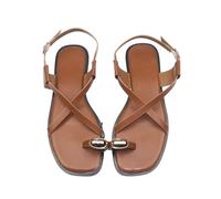 Yytcsjz Sandalias Planas con Tiras para Mujer, Corrector ortopédico de juanetes, Sandalias de Cuero con Punta Abierta y Soporte para el Arco.(Brown,38 EU)