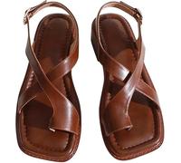 Yytcsjz Sandalias Planas de Piel sintética Mujer, cómodas y Ligeras, ortopédicas para Exteriores, Antideslizantes, con Tiras Cruzadas y Hebilla en el Tobillo, para Uso Diario Informal(Brown,40 EU)