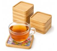 YYTECH 16 posavasos de madera, cuadrados, mini bandeja de bambú, 9 × 9 × 1