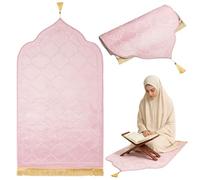 YYTECH Alfombra de oración musulmana, alfombra de oración islámica, alfombrilla de oración suave para mujeres, hombres, juramento, viajes, ramadán, alfombra de tela gruesa (rosa)