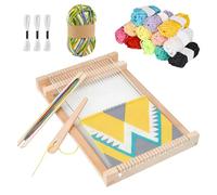 YYTECH Telar de Madera Niños, Maquina de Tejer Madera, Kit de Tela de Tejer de Maderas, Incluidos Hilos, Peine, incluye marco de punto con accesorios, 12 colores de hilo de 50 m