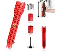 YYUEZHI Llave De Grifo Multifuncional, 8 En 1, Llave De Tubo Para Grifo Fregadero, Herramienta Para Instalación De Grifo, para Baño, Inodoro, Lavabos, Fontanería de Cocina, Rojo