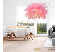 YYUTLUO Lámpara De Plumas Moderna, Lámpara De Pie De Plumas De Avestruz Natural, 160cm De Altura, Poste Dorado Y Luz De Pie Con Base, Bombillas LED G4 De 3 Temperaturas Color Sala De Estar (Rosa)