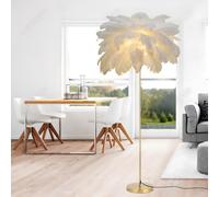 YYUTLUO Lámpara De Plumas Moderna, Lámpara De Pie De Plumas De Avestruz Natural, 160cm De Altura, Poste Dorado Y Luz De Pie Con Base, Bombillas LED G4 De 3 Temperaturas Color Sala De Estar (Blanco)