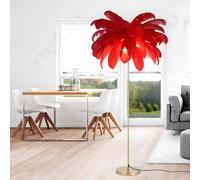 YYUTLUO Lámpara De Plumas Moderna, Lámpara De Pie De Plumas De Avestruz Natural, 160cm De Altura, Poste Dorado Y Luz De Pie Con Base, Bombillas LED G4 De 3 Temperaturas Color Sala De Estar (Rojo)