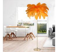 YYUTLUO Lámpara De Plumas Moderna, Lámpara De Pie De Plumas De Avestruz Natural, 160cm De Altura, Poste Dorado Y Luz De Pie Con Base, Bombillas LED G4, 3 Temperaturas Color, Sala (Color Naranja)